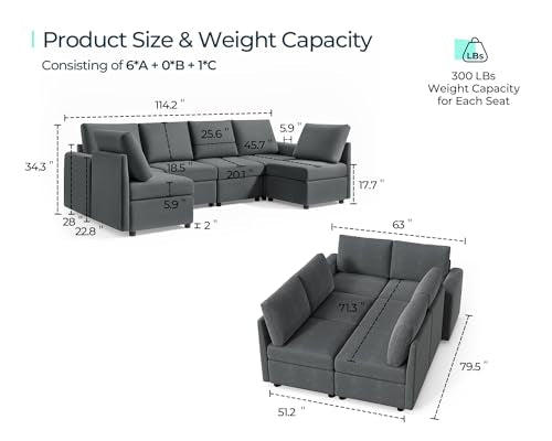 Dark Grey Modular Sectional Sofa with Storage J29523
