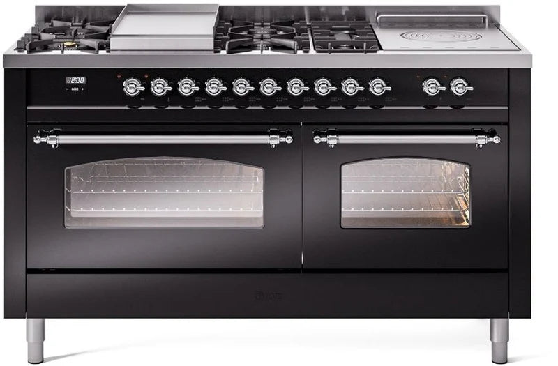 60 Dual Fuel Propane Gas Range Glossy Black Chrome Trim B8126