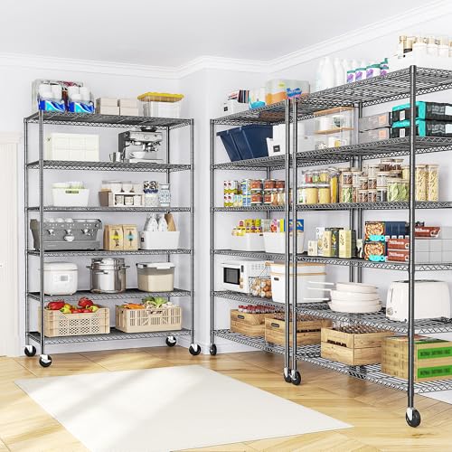 82" H X45 W X18 D 6 Tier Adjustable Metal Shelving with Wheels, Black U7062