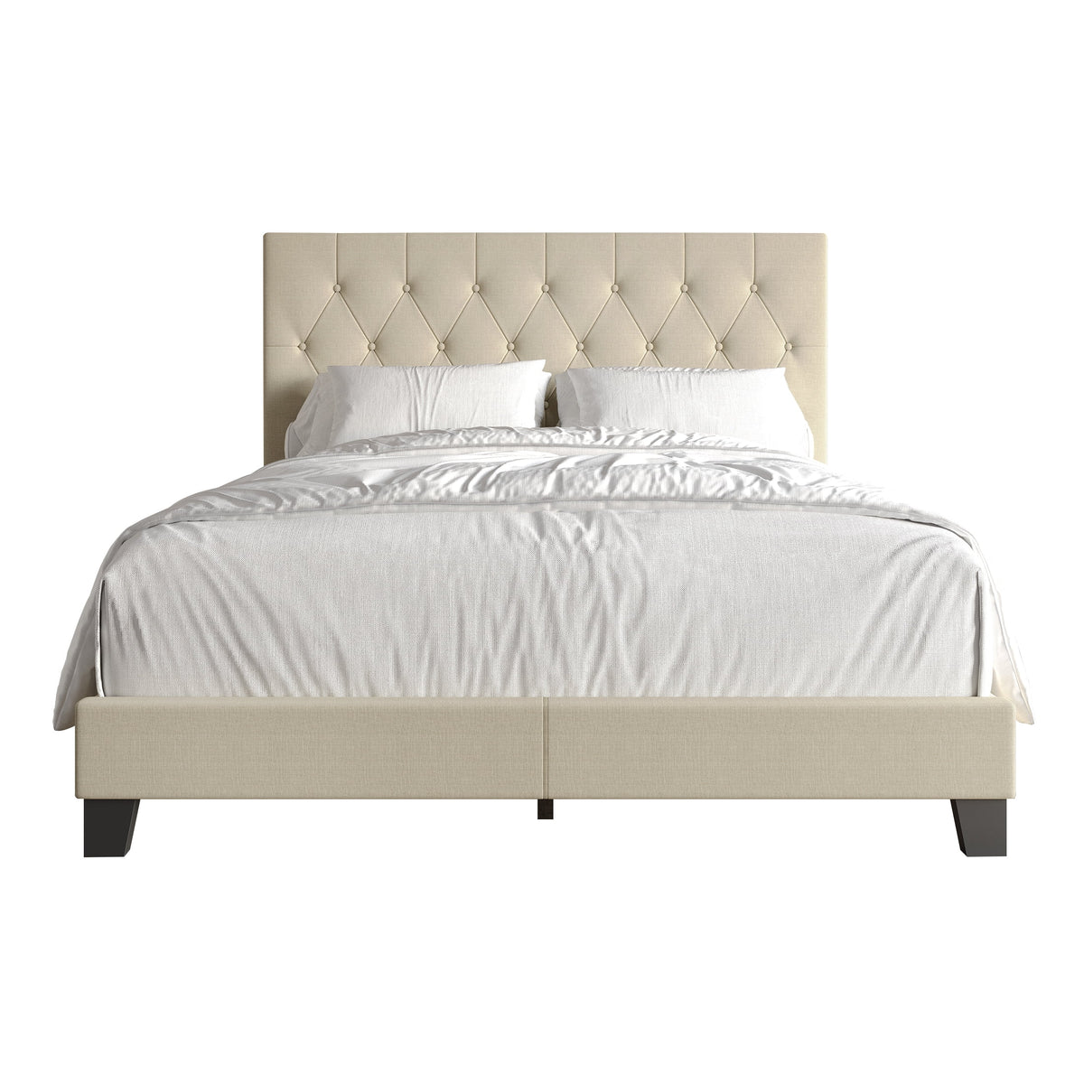 Beige Linen Upholstered Full Bed Y743