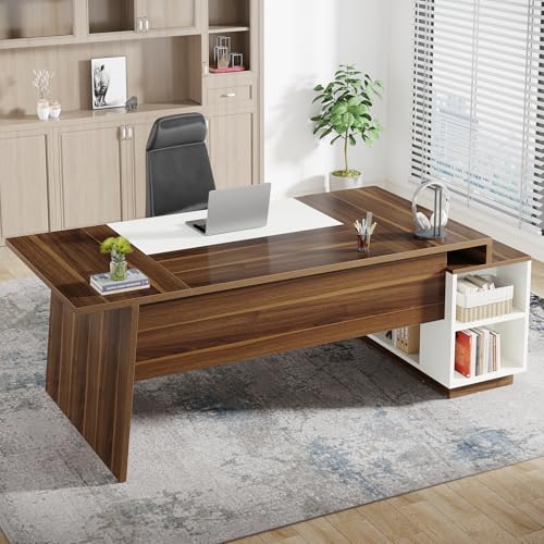 L-Shaped Executive Office Desk with Storage Cabinet and Shelves P923573