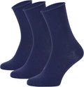 3 Pairs Organic Cotton Diabetic Socks for Women Loose Fit Crew Sock Navy Q621