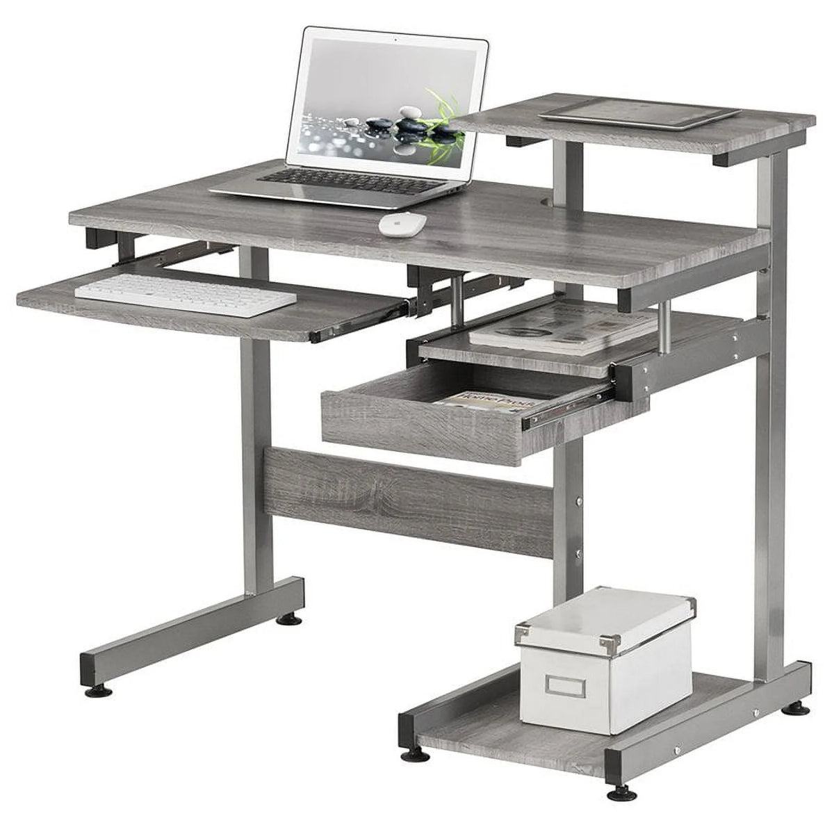 Contemporary Gray Engineered Wood Computer Desk G62497