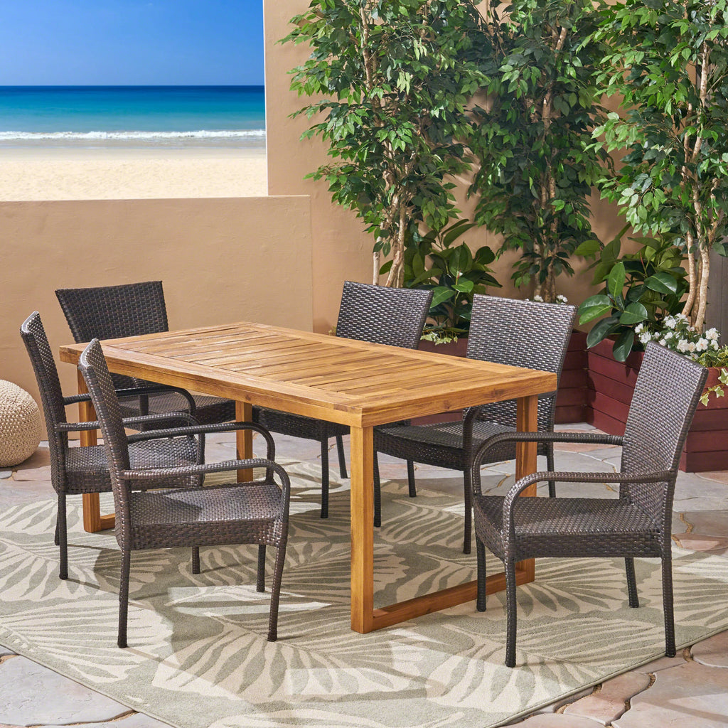 Acacia Wood and Wicker 7 Piece Dining Set M264