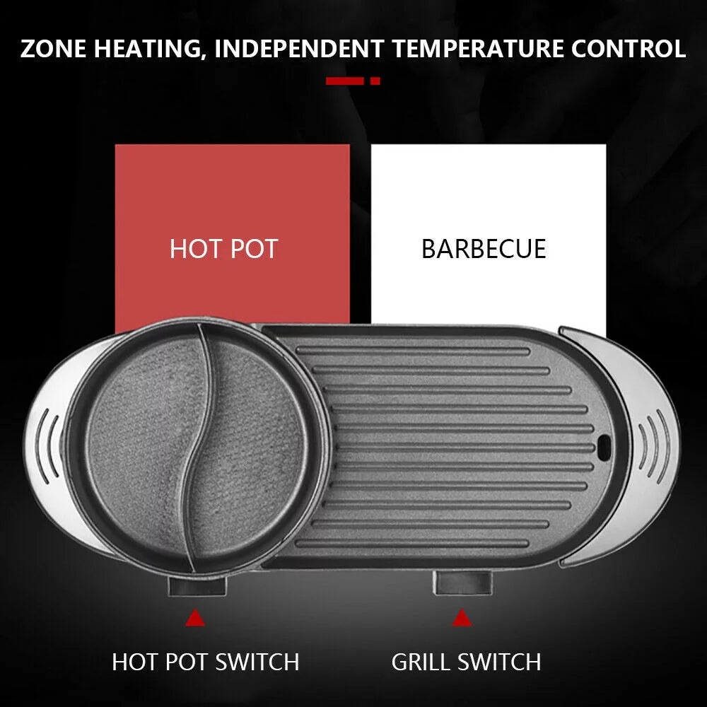 Electric Hot Pot Teppanyaki Non-Stick Barbecue Pan Grill 26.77in Black T19631