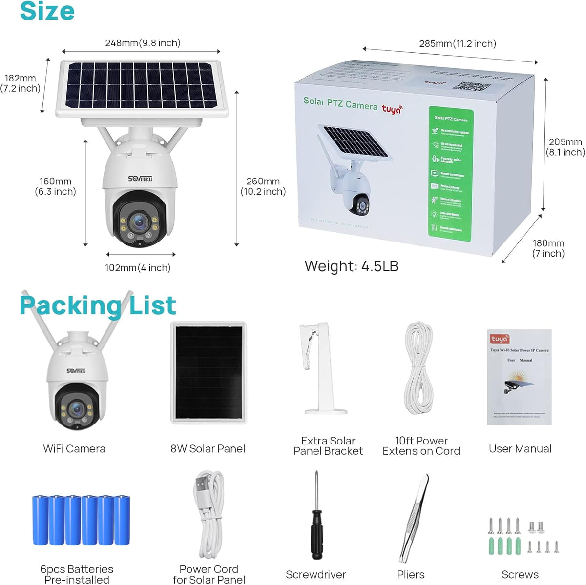 Solar Battery Powered 1080P PTZ Security Camera with 4X Digital Zoom M9329