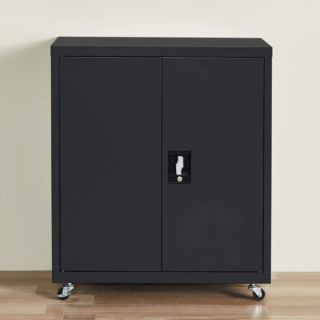 Metal Storage Cabinet with Wheels, Lock and Adjustable Shelf Z199526