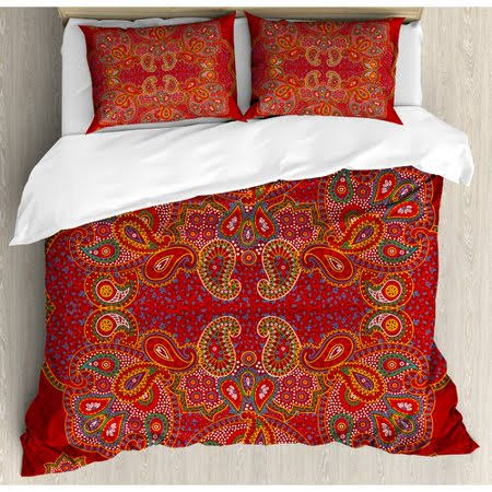 Blue Rectangular Paisley Floral Print Duvet Cover Set G34528