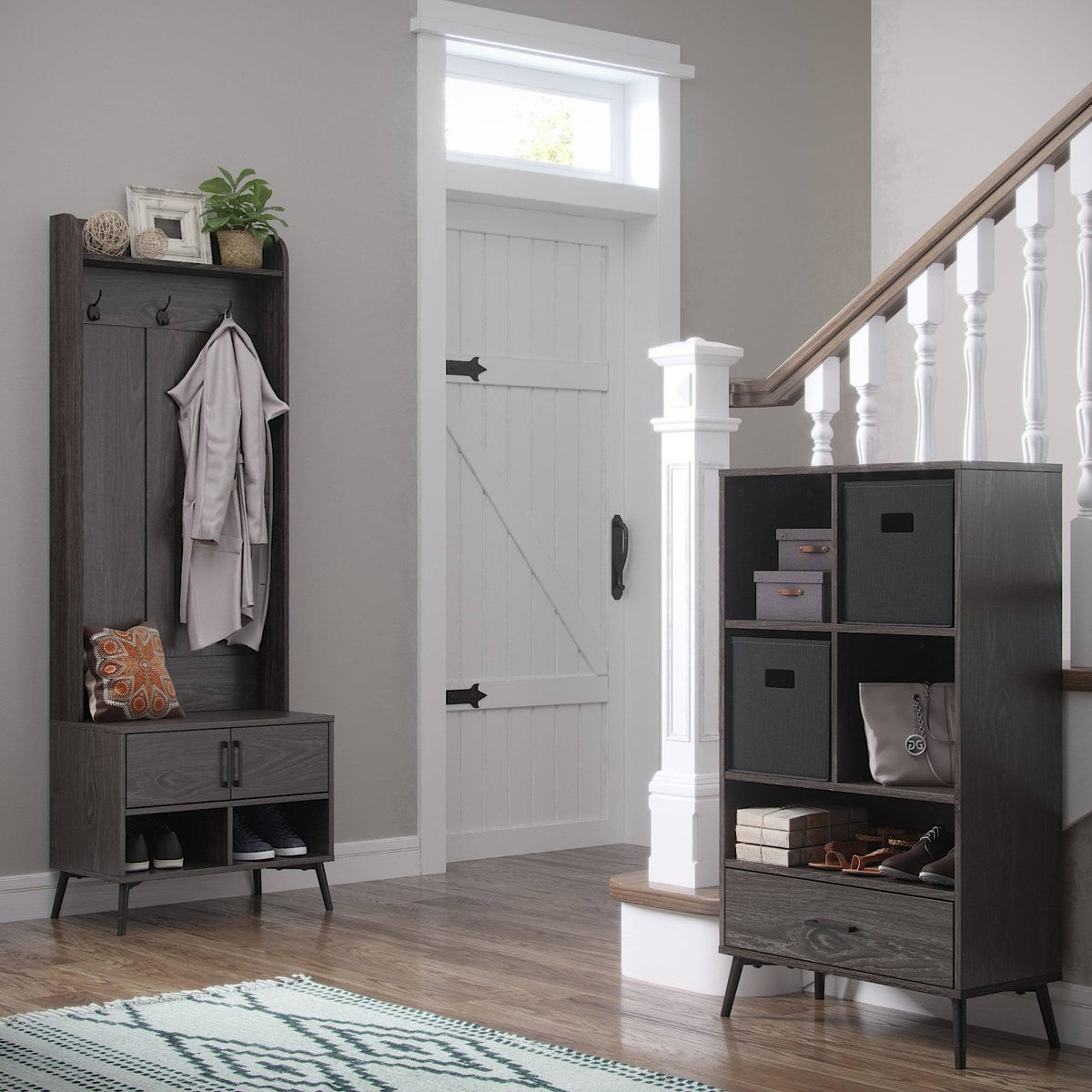 Black Storage Cabinet with Cubbies, Drawer and Bin I289