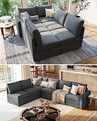 Dark Grey Modular Sectional Sofa with Storage J29523