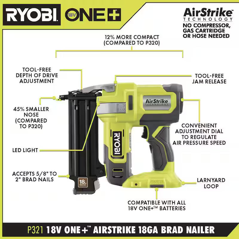 18V Cordless 18-Gauge Brad Nailer Kit with 2.0 Ah Battery and Charger P75242