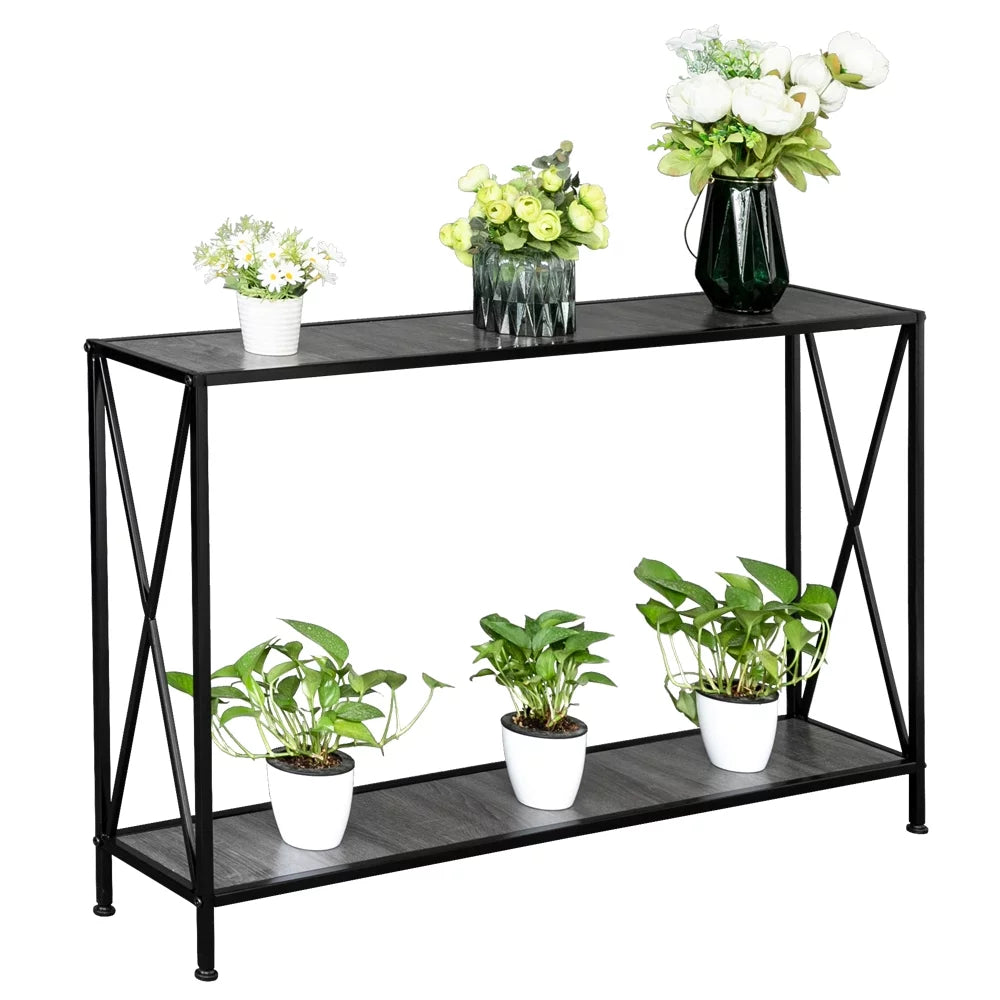 Gray 2-Tier Wood Console Table with Storage Shelf C9889