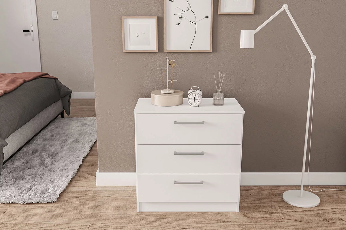 White 3 Drawer Wood Dresser A16363