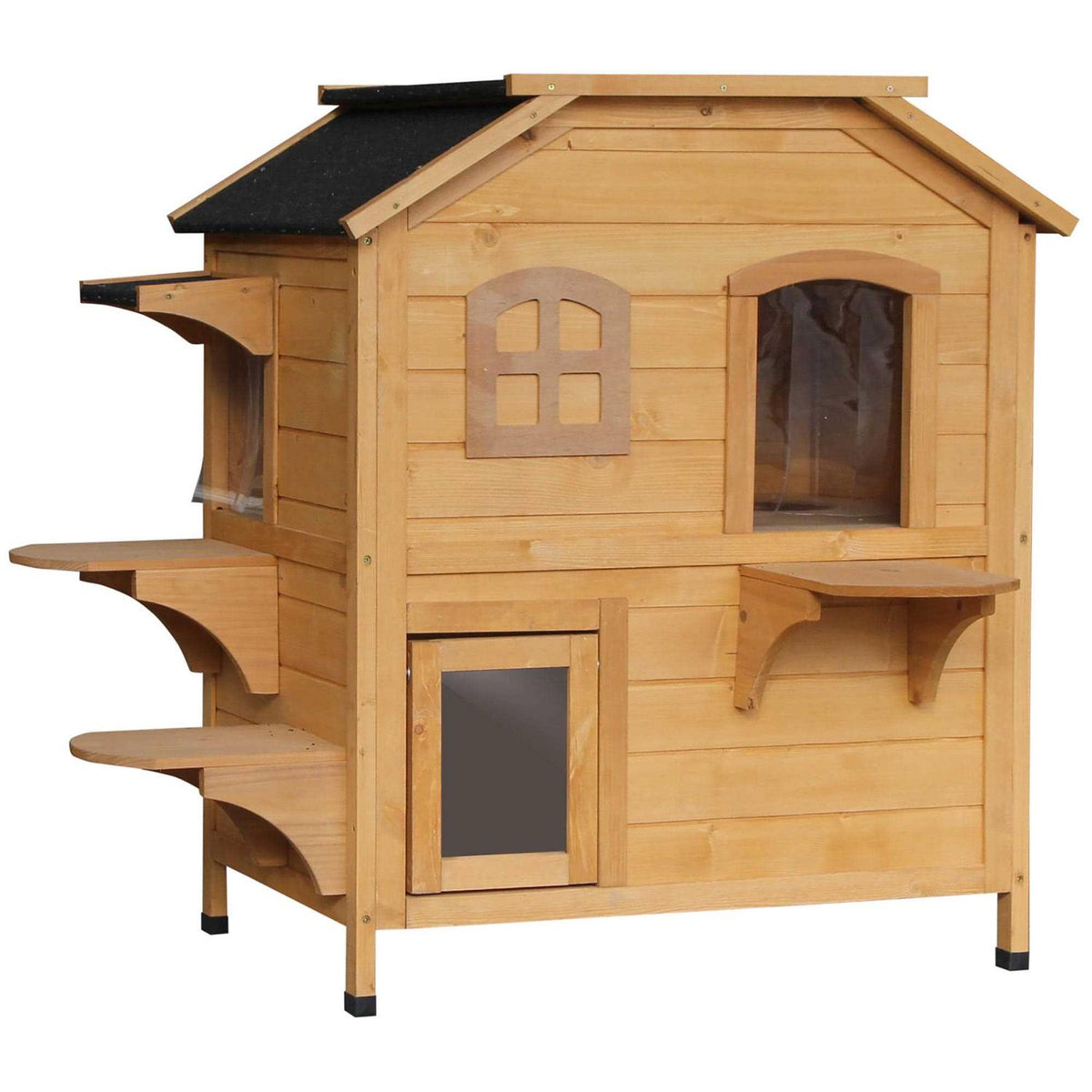 Wooden 2-Story Outdoor Cat House with Escape Door X715