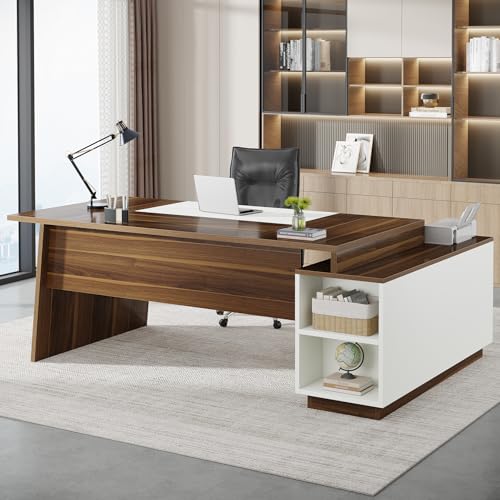 L-Shaped Executive Office Desk with Storage Cabinet and Shelves P923573