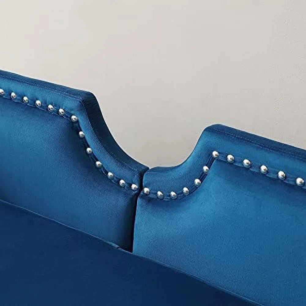 Velvet Ottoman Bench with Back and Silver Metal Legs I671