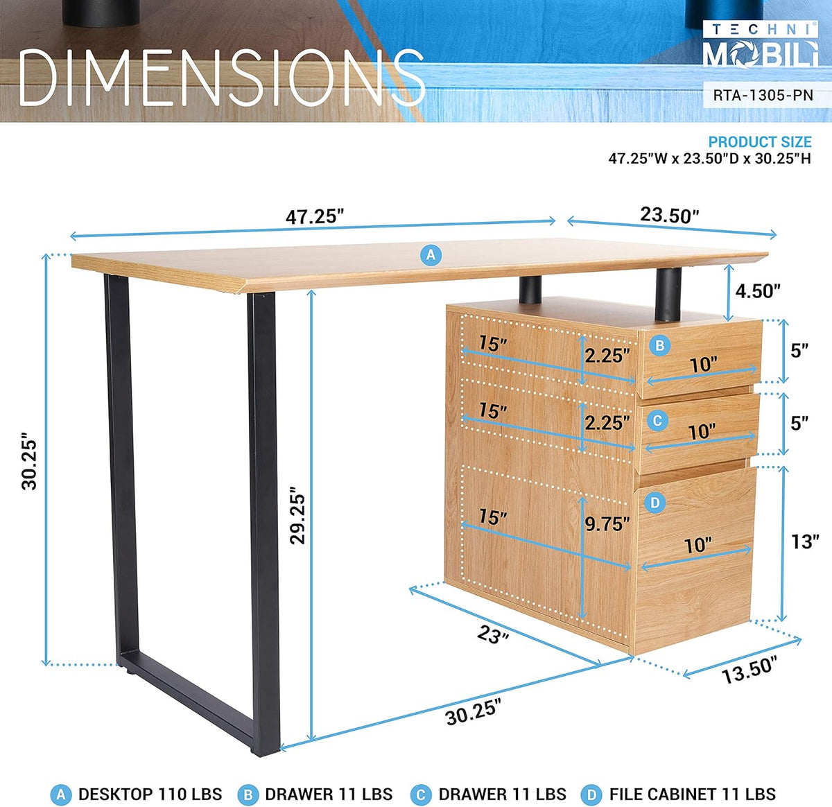 Computer Desk with Storage and File Cabinet E102