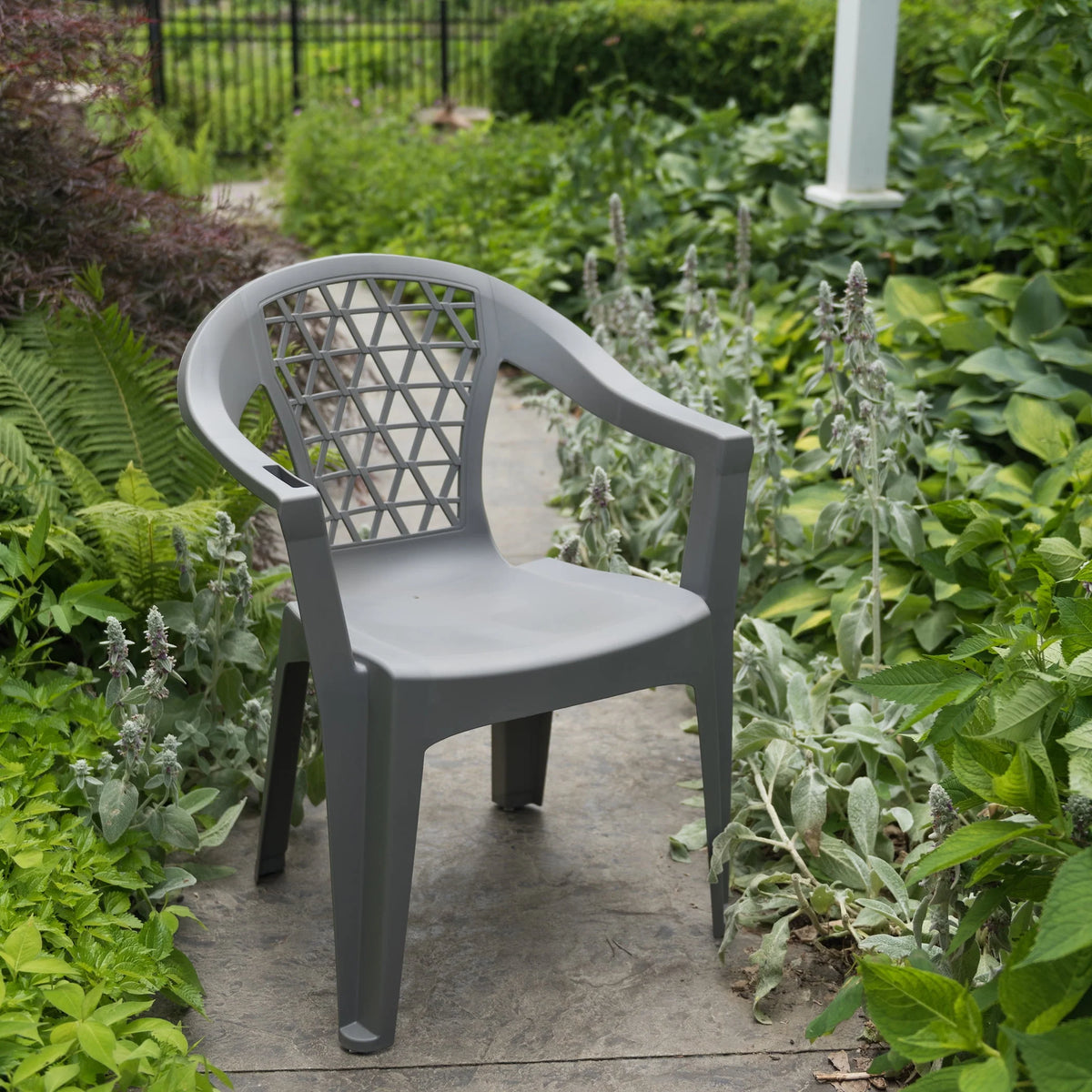Gray Resin Stack Chair with Phone Holder F64274
