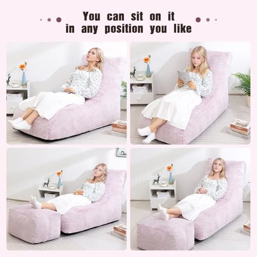 Extra-Large Grey Furry Memory Foam Bean Bag Chair K687679