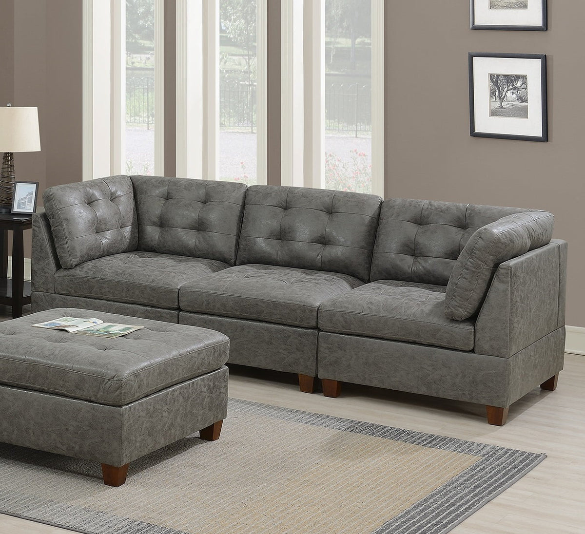 Antique Grey 6Pc Leatherette Modular Sofa Set A1506