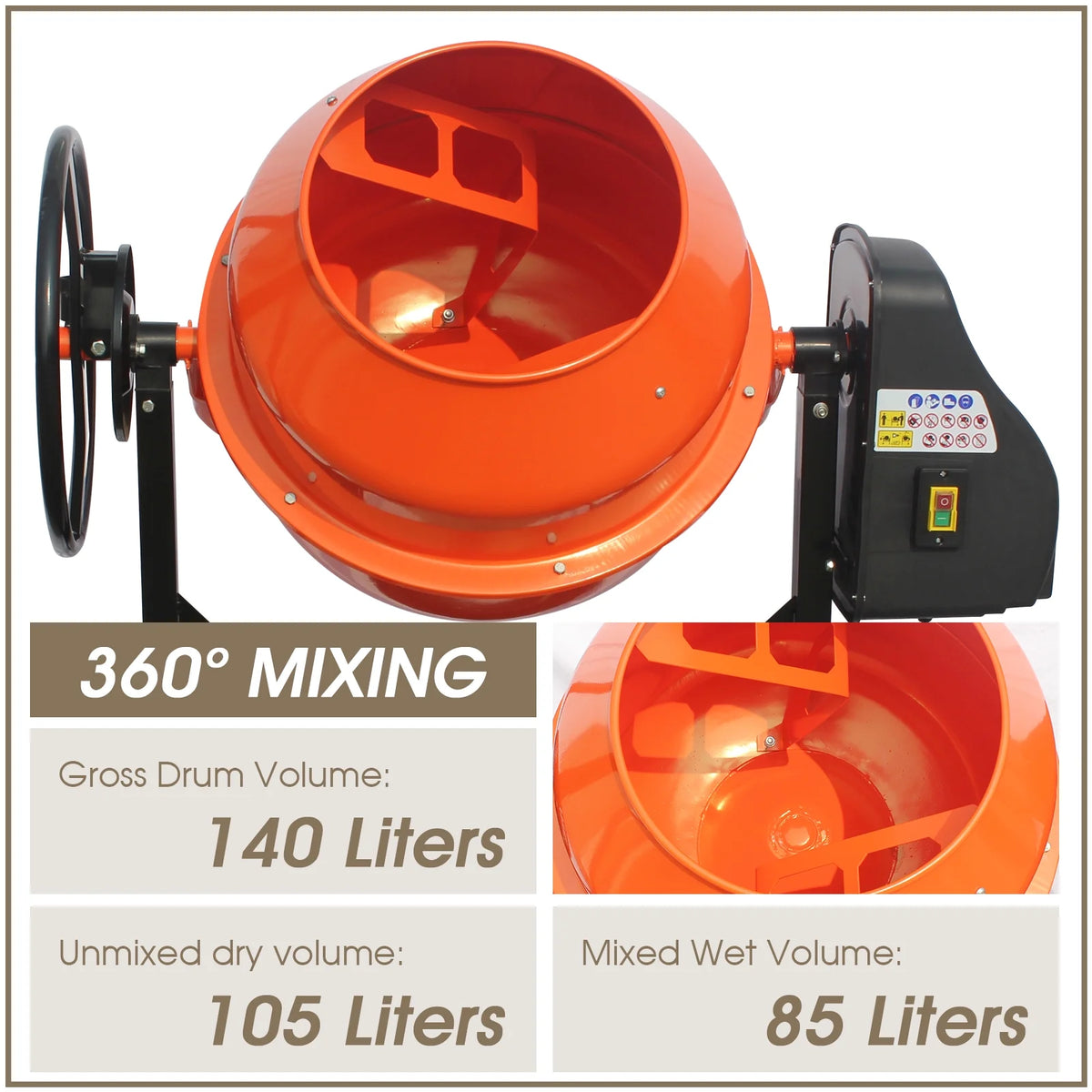 4/5HP Electric Concrete Cement Mixer 5 Cu Ft X788