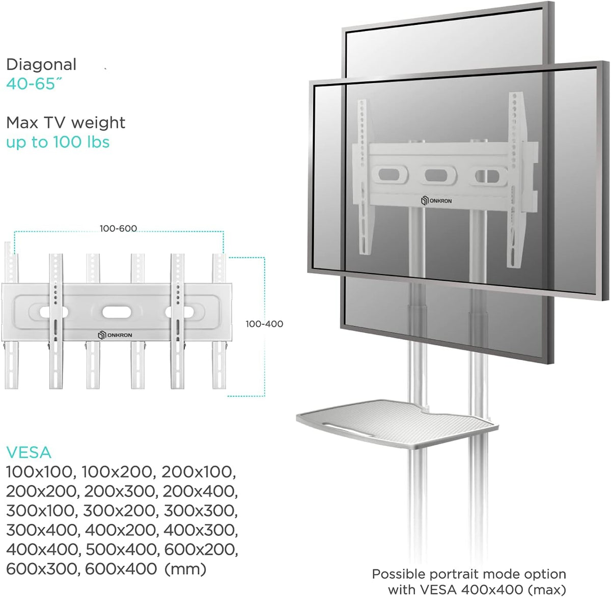 Mobile TV Stand for 32 to 65 Inch TV with Wheels Shelves M689