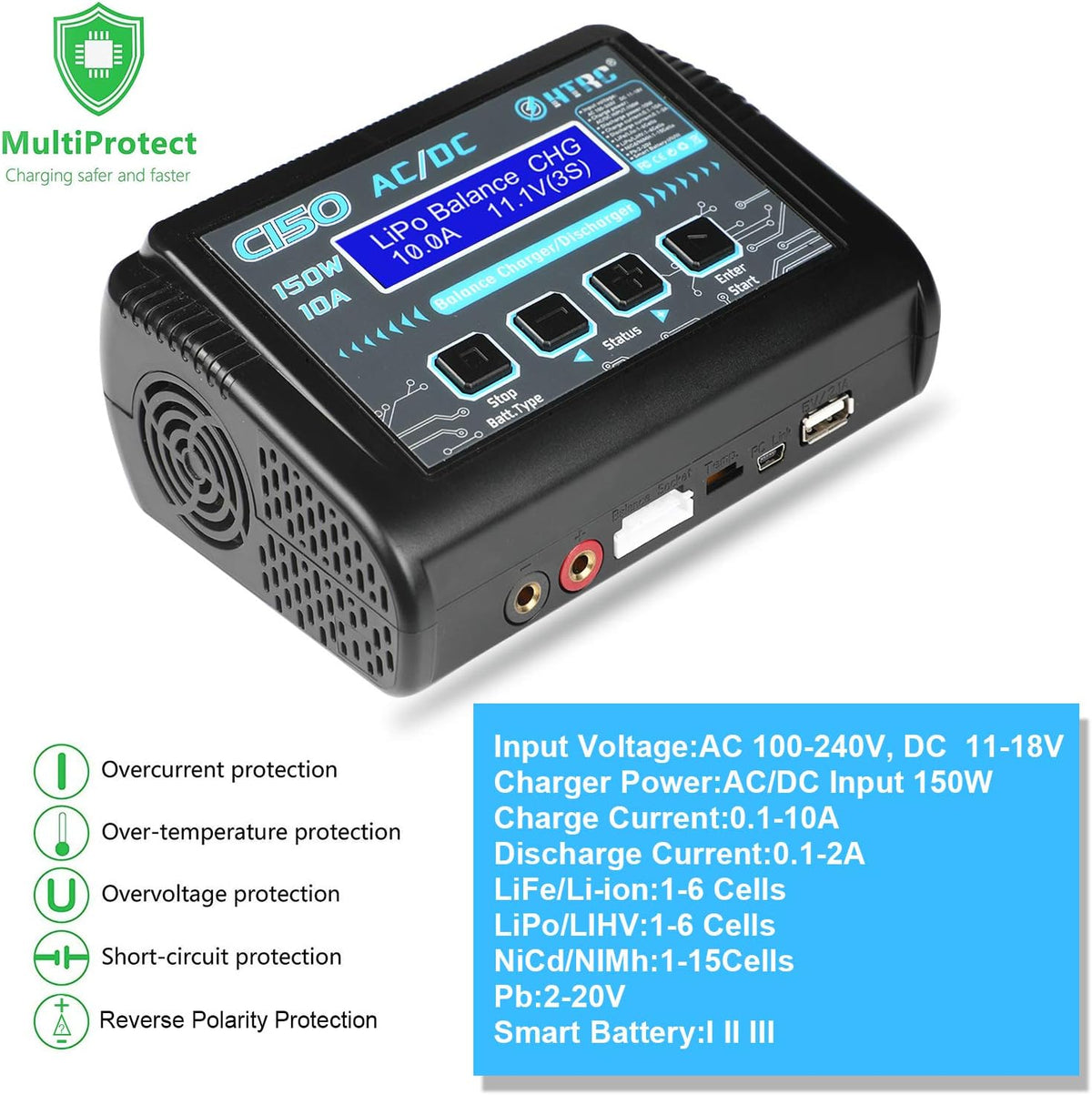 150W 10A 1-6S AC/DC LiPo Battery Balance Charger J9029