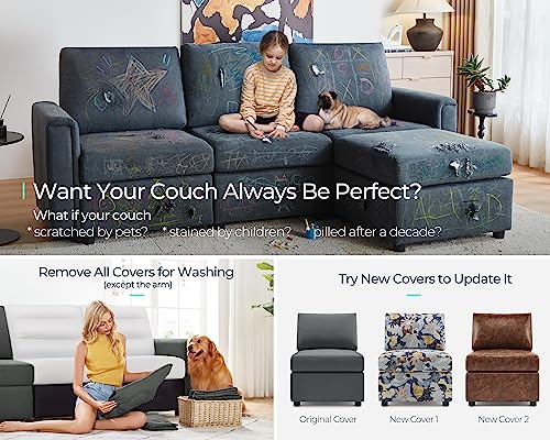 Dark Grey Modular Sectional Sofa with Storage J29523
