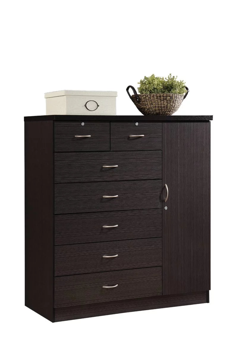7 Drawer Dresser with Side Cabinet and 3 Shelves, Chocolate A824847