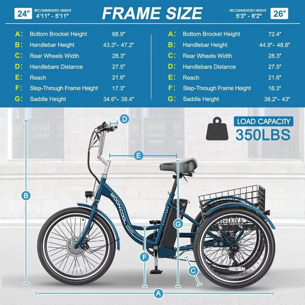 24'' 3 Wheel Electric Tricycle 500W 7-Speed Z840