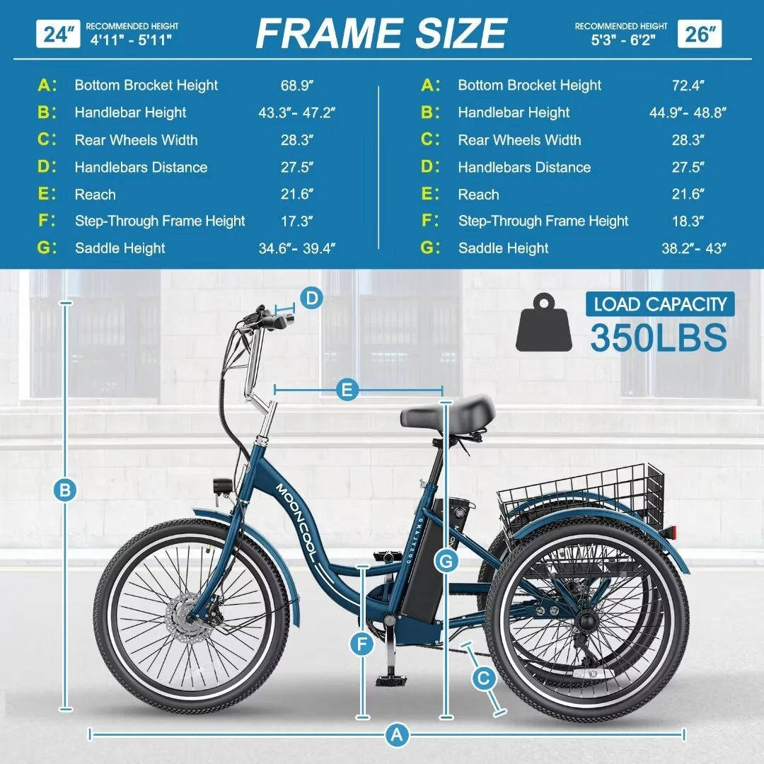 24'' 3 Wheel Electric Tricycle 500W 7-Speed Z840