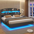 King Size Upholstered Platform Bed Frame with Storage Headboard and LED Lights R670