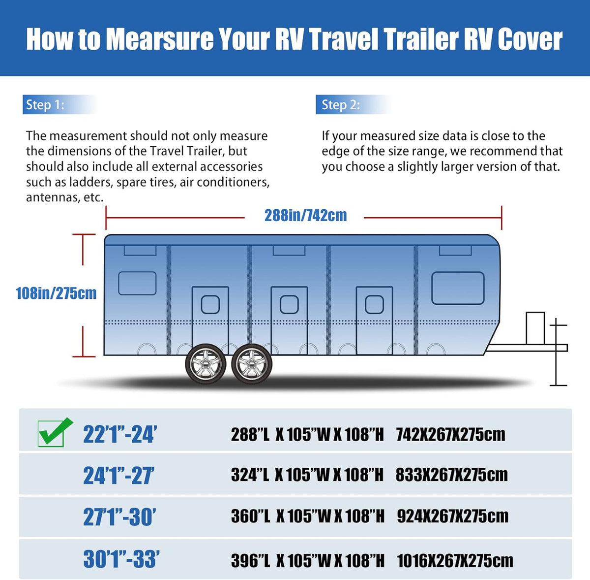 6 Layers Windproof UV Resistant RV Cover 27'1''-30' M7620