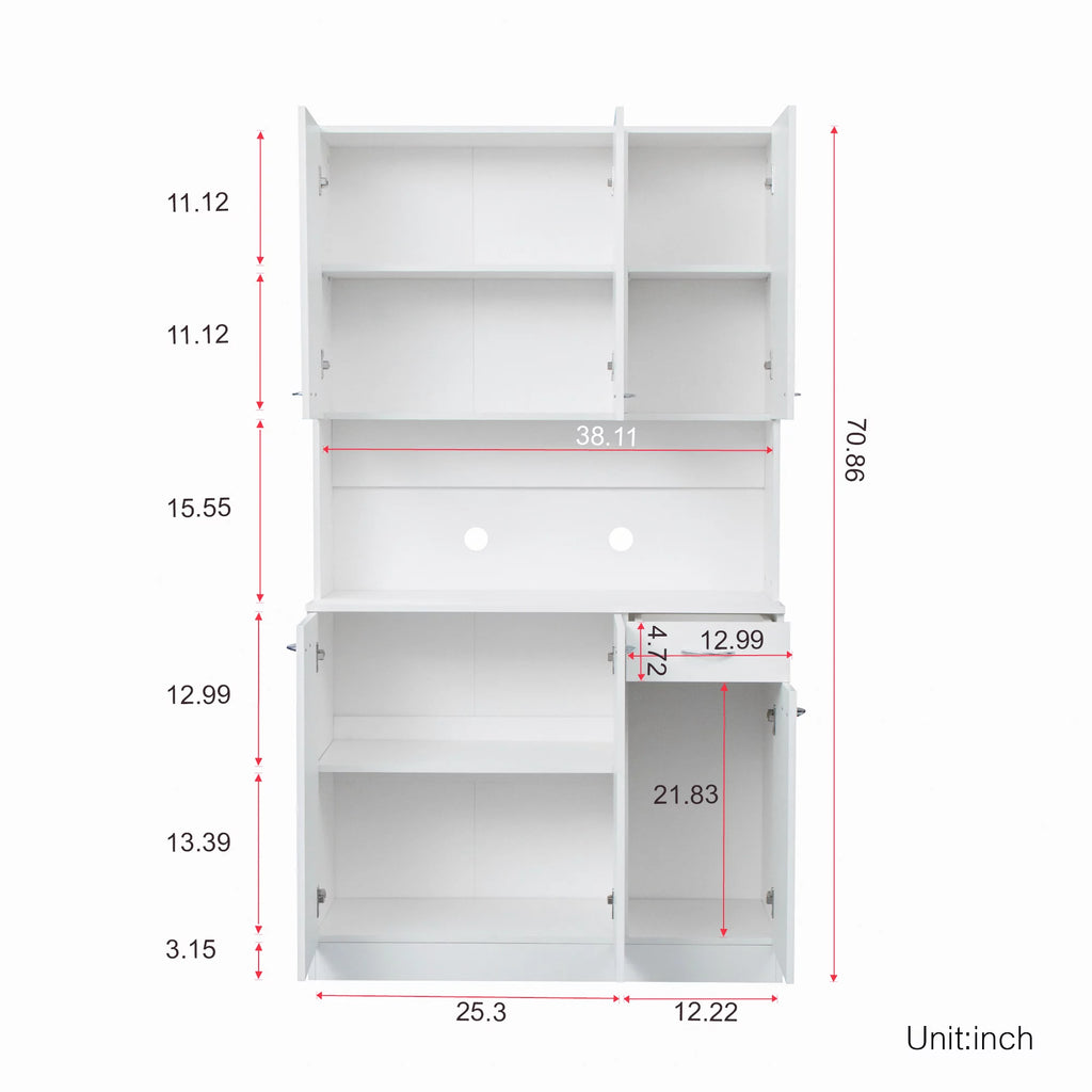 White Kitchen Pantry Cabinet with 6 Doors and 1 Drawer O686