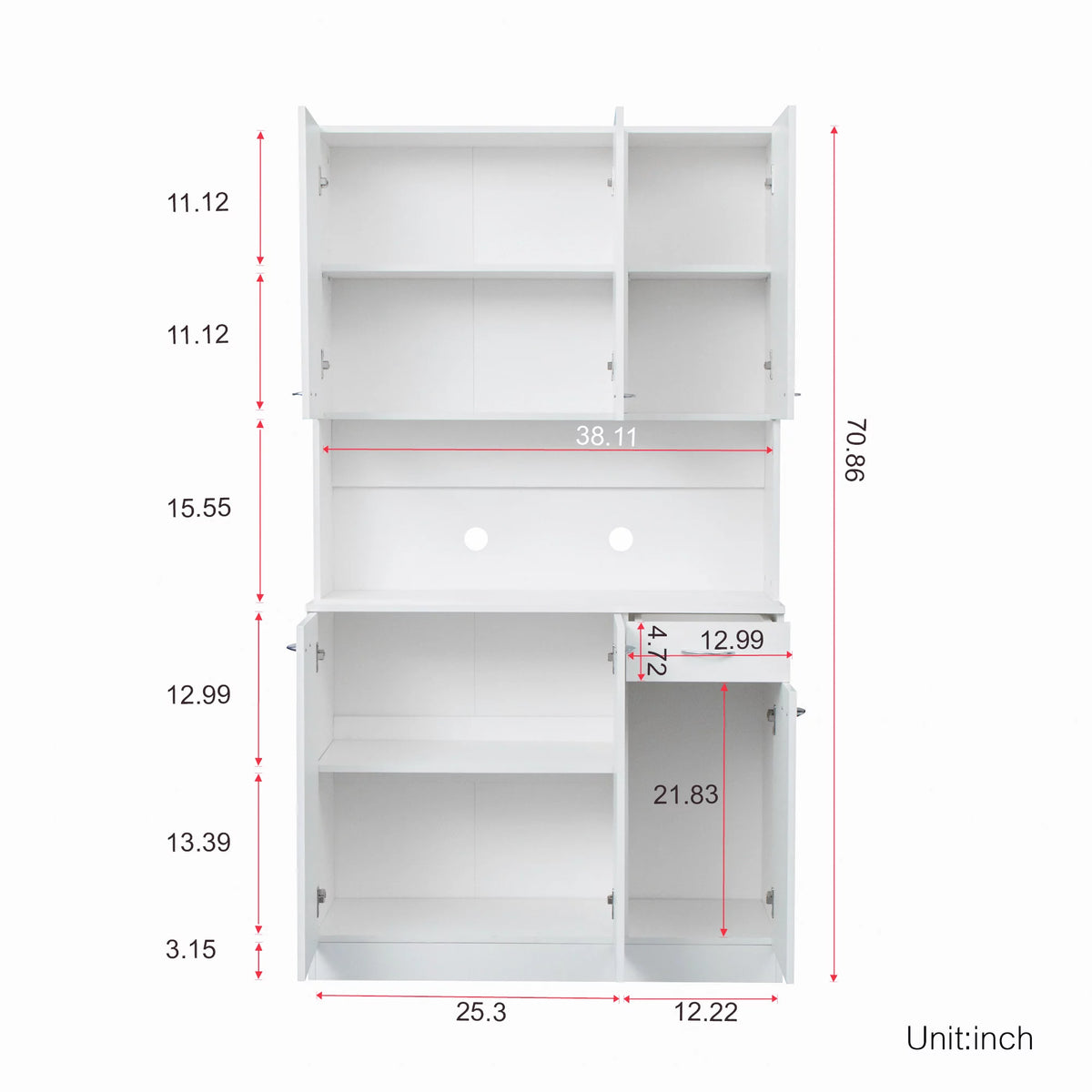 White Kitchen Pantry Cabinet with 6 Doors and 1 Drawer O686