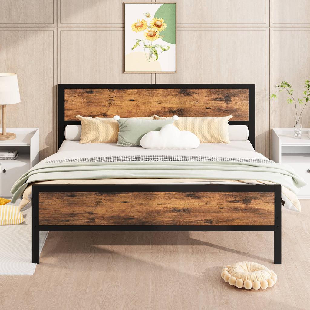 White Full Size Metal Platform Bed Frame with Headboard and Footboard N466587