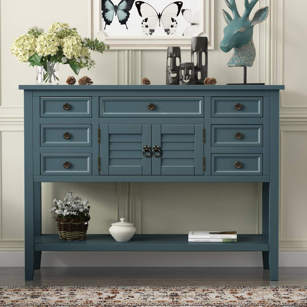 Solid Wood Console Table with 7 Drawers, 1 Cabinet and 1 Shelf F17812