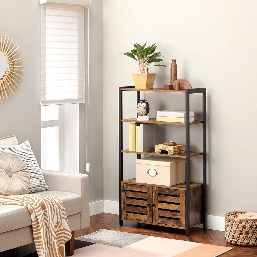 Rustic Brown Bookshelf and Storage Cabinet with 3 Shelves X5108