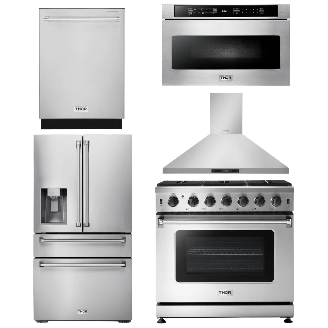 36 Gas Range, Range Hood, Microwave, Refrigerator, Dishwasher X122314