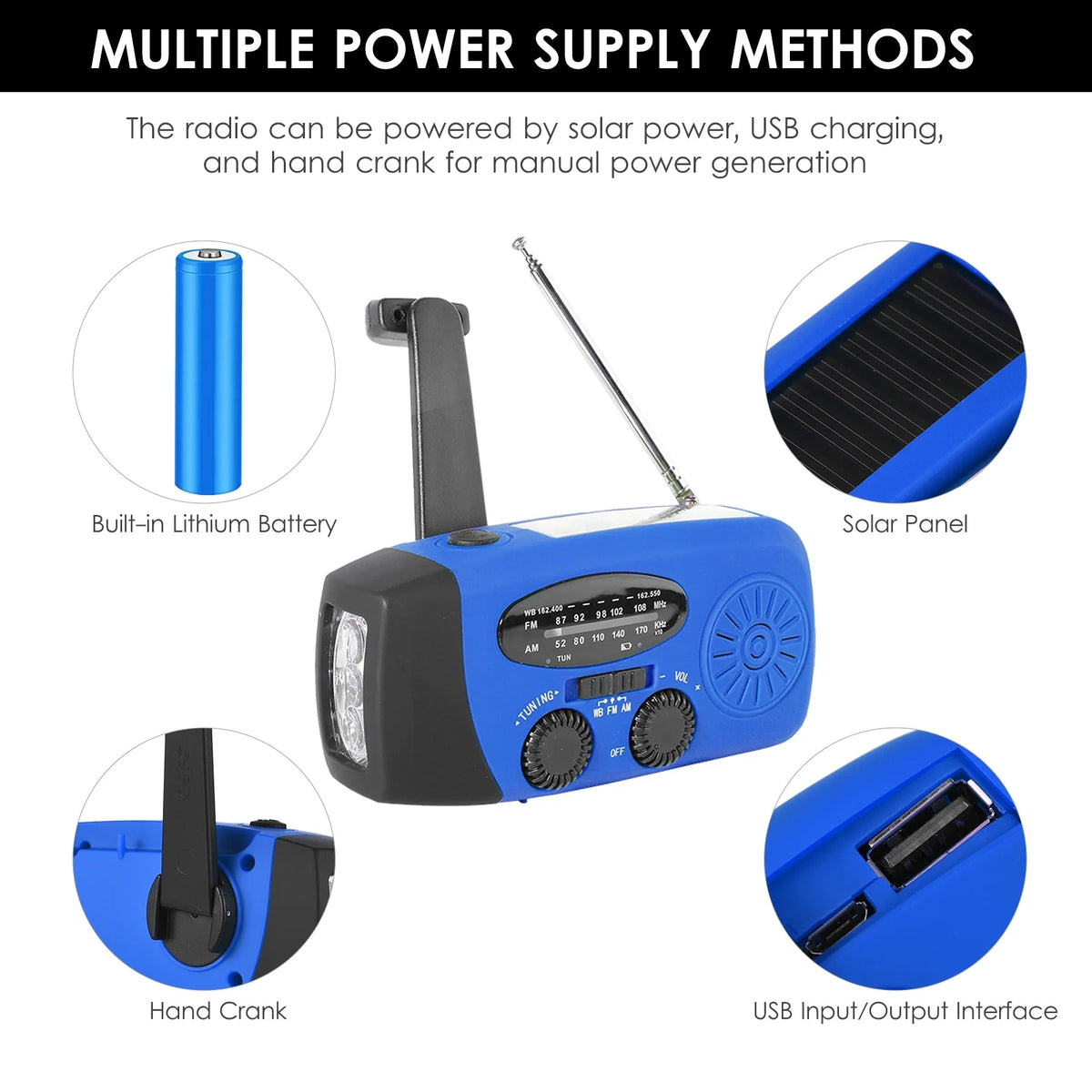 Emergency Hand Crank Solar NOAA Weather Radio Portable Power Bank with LED Flashlight S479