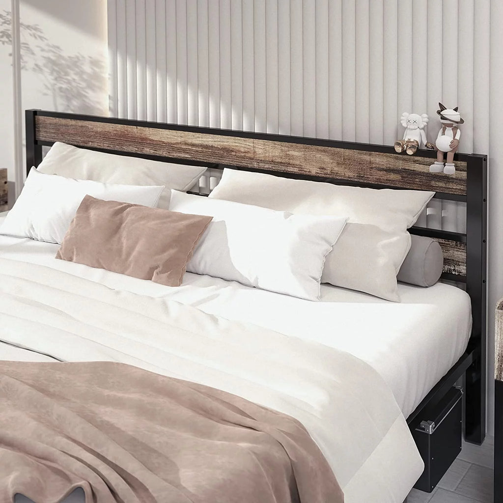 California King Rustic Brown Metal Bed Frame L5257