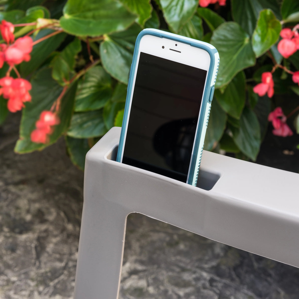 Gray Resin Stack Chair with Phone Holder F64274
