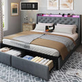 Queen Size Metal Platform Bed Frame with Storage Headboard and 4 Drawer S5785