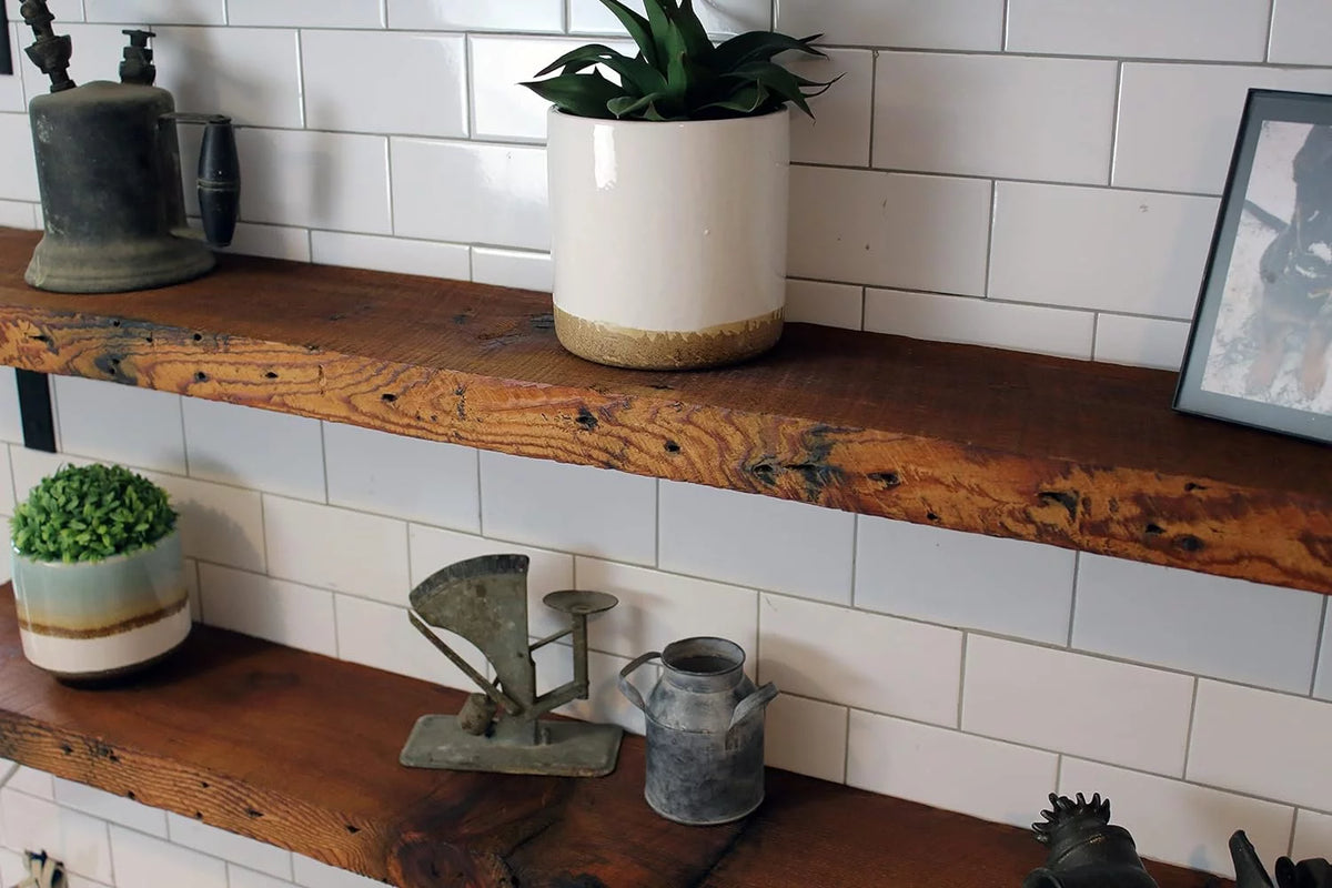 Reclaimed Wood Mantel Shelf with Steel Angle Brackets T214
