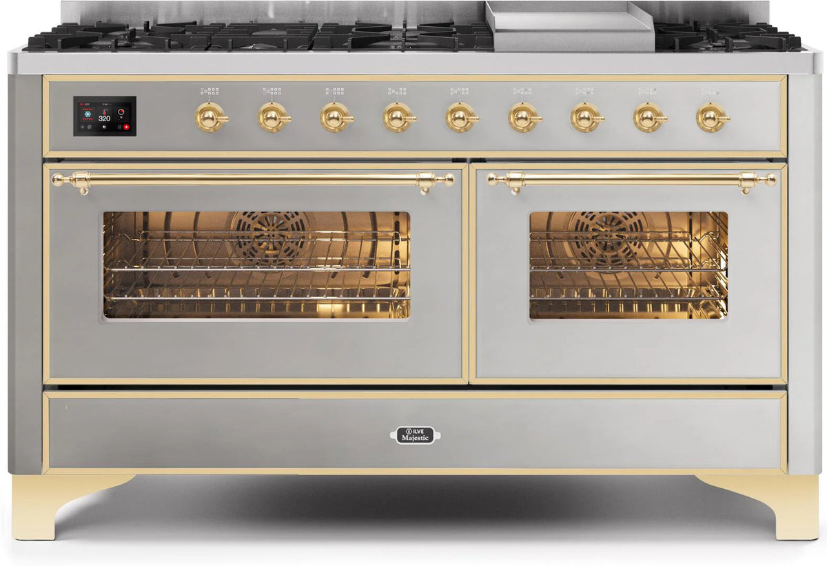 60 Dual Fuel Natural Gas Range in Stainless Steel with Brass Trim E62822