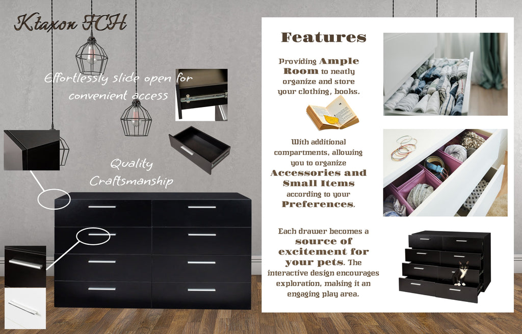 Black 6 Drawer Wood Dresser B90035
