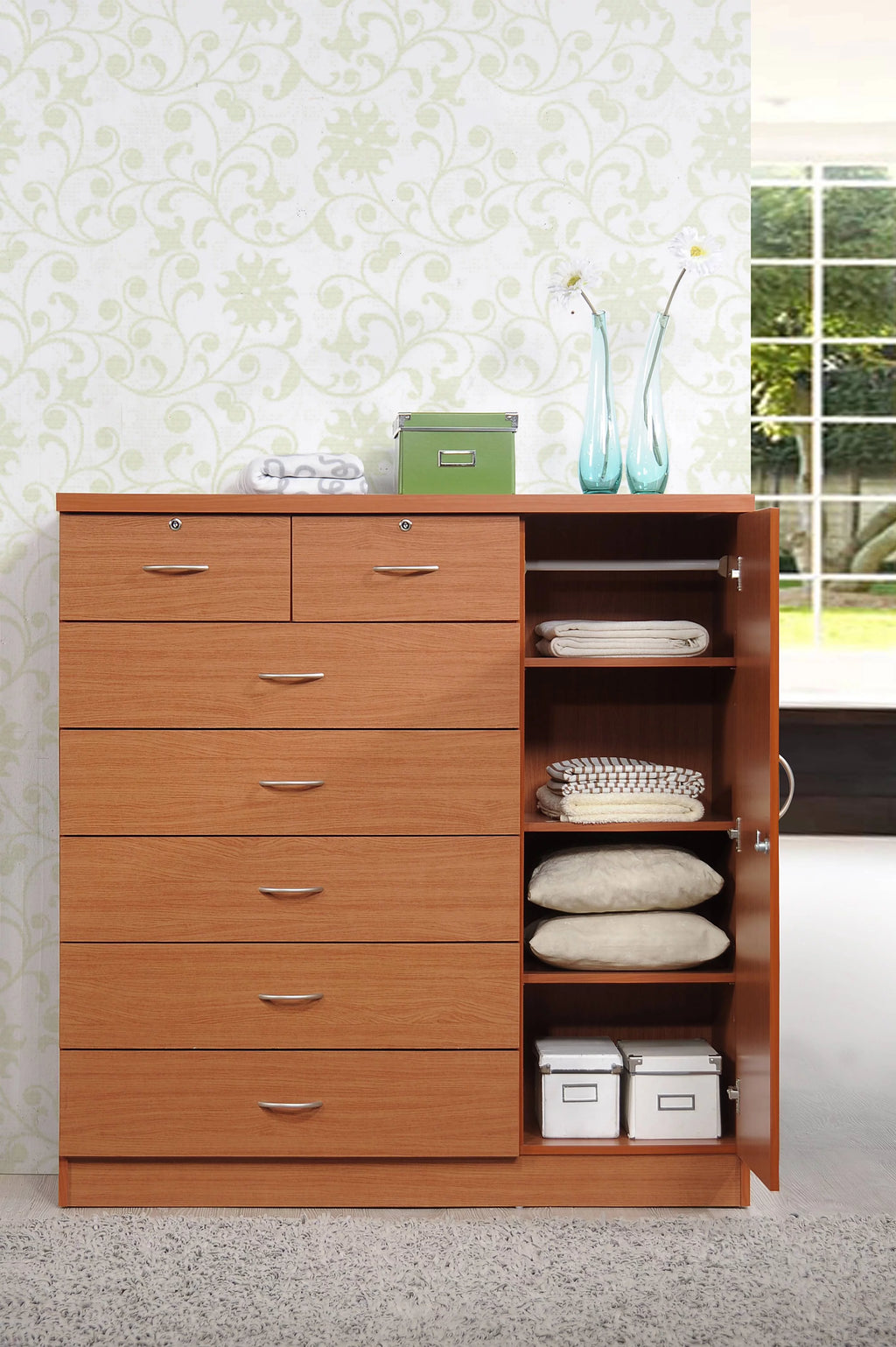 7 Drawer Dresser with Side Cabinet and 3 Shelves, Chocolate A824847