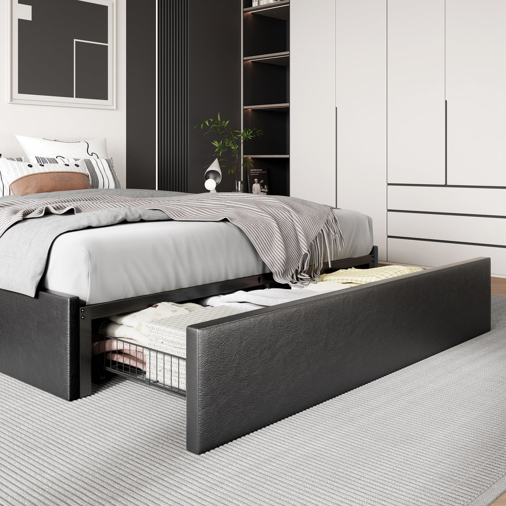 Dark Grey Queen Size Platform Bed Frame with 3 Storage Drawers S4436