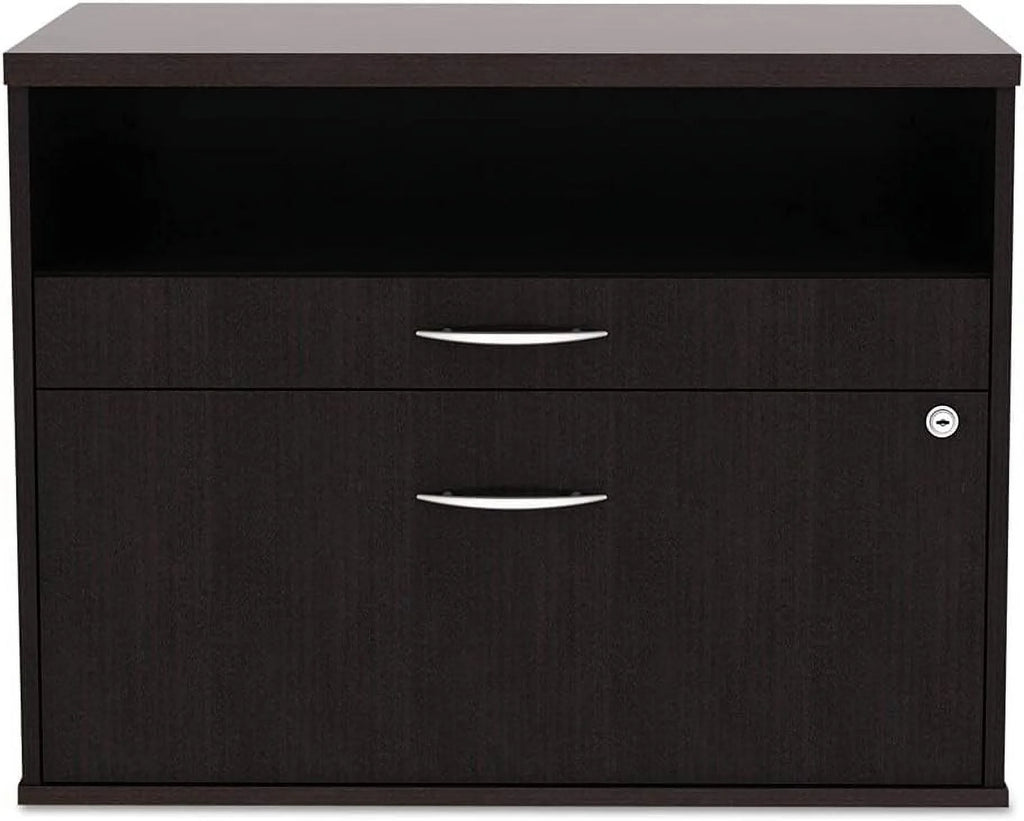 Espresso 2-Drawer 1 Shelf Low File Cabinet Credenza I765