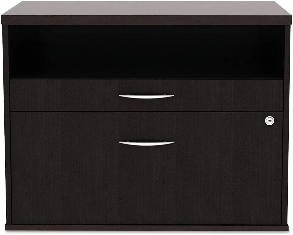 Espresso 2-Drawer 1 Shelf Low File Cabinet Credenza I765